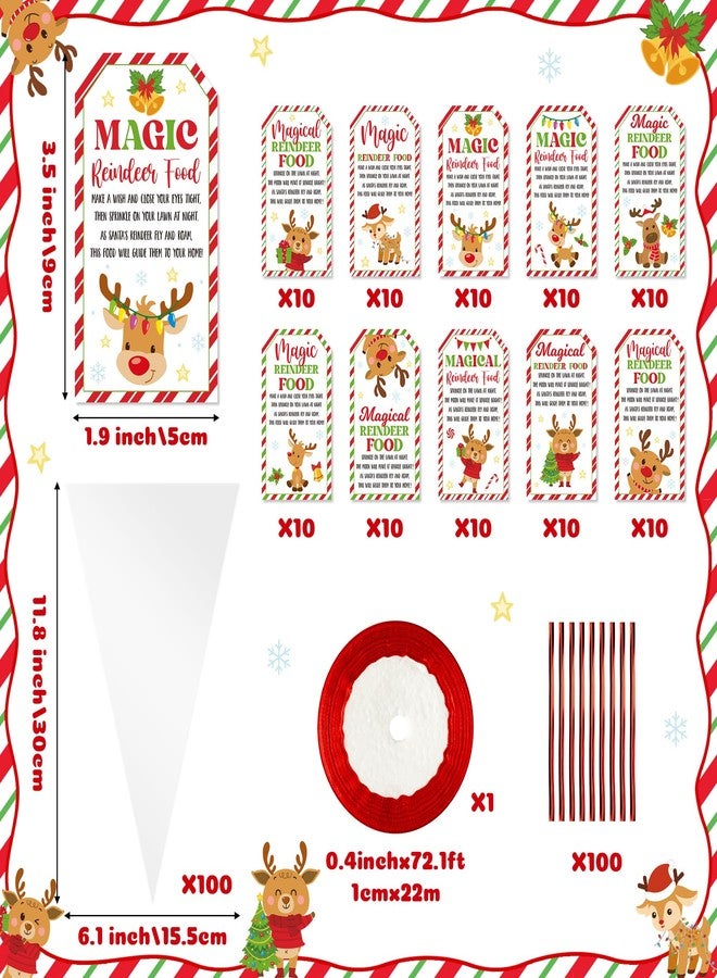 CPicdn 100 Set Christmas Cellophane Treat Bags with Reindeer Gift Tags Twist Ties, Christmas Cone Shaped Party Favor Goodie Bags for Candy Cookies, Xmas Winter Holiday Party Supplies Favor Gifts - Image 3